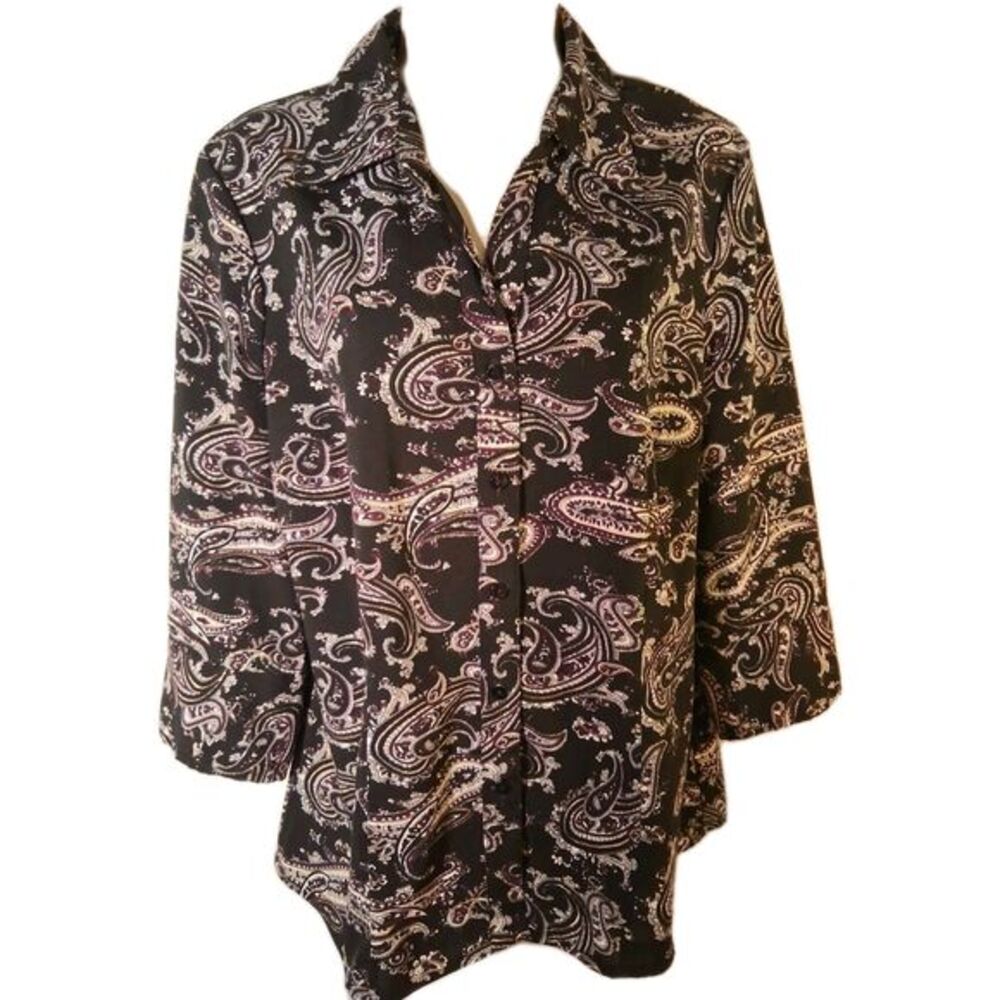 Como Fred David Women's Shirt Size Medium Button Up‎ 3/4 Sleeve Floral